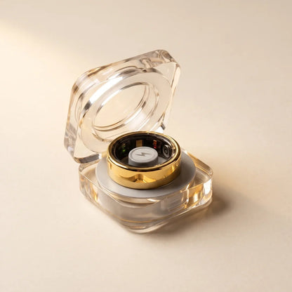 Premium charging case, open, with the ring inside